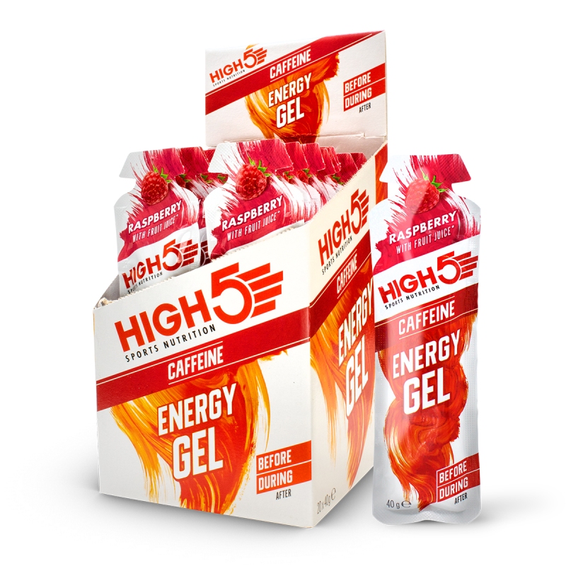 High5 Energy Gel Plus 20 x 40 gr (32 ml) Raspberry Plus m. koffein