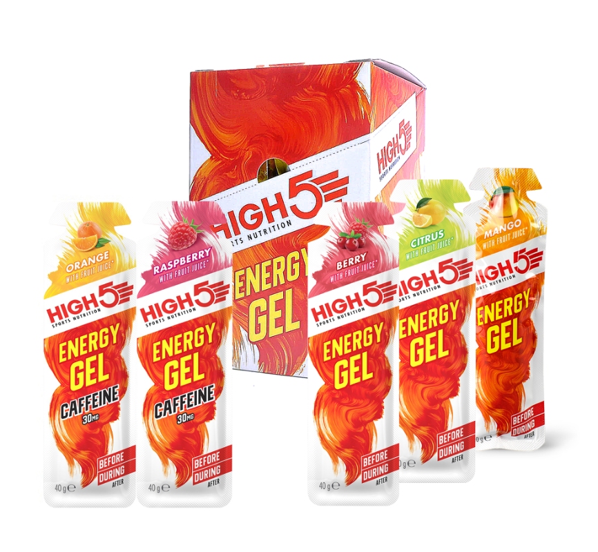 High5 Energy Gel MIX BOX 20 stk. (5 varianter) 20 x 40 gr (32 ml) Citrus, Mango, Berry, Orange Plus, Raspberry Plus