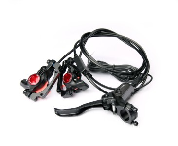 Bremsesæt Twin (for) hydraulisk fra Bikepartner. Til cargobikes. Venstre greb, mineralsk olie, 500 +500 mm til T+1250 mm hose, 2 x 160mm skiver