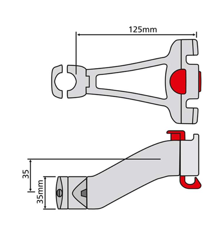Klickfix styradapter til frempinde med Ø 22,2-25,4  mm. Materiale: glasfiberforstærket polyamid.  Maks. belastning: 5 kg. Vægt: 210 g