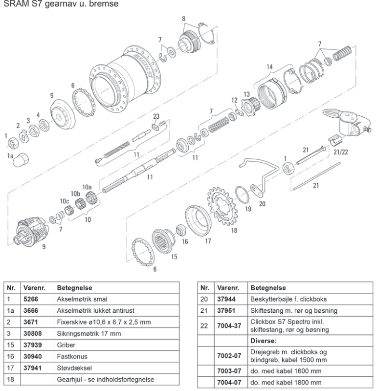 Splittegning SRAM S7 nav u/bremse
