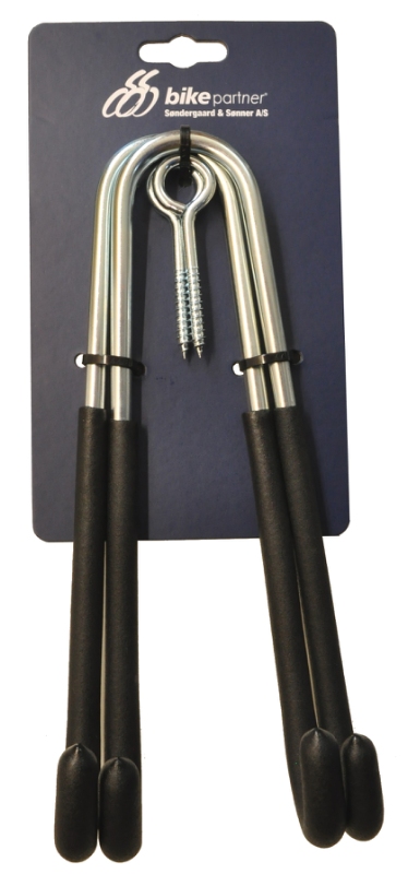 Gummiblagte & kraftige kroge (2 stk.) fra  Bikepartner. Til ophæng i loft.  Leveres inkl. 2 stk. 6x50 mm øjeskruer.